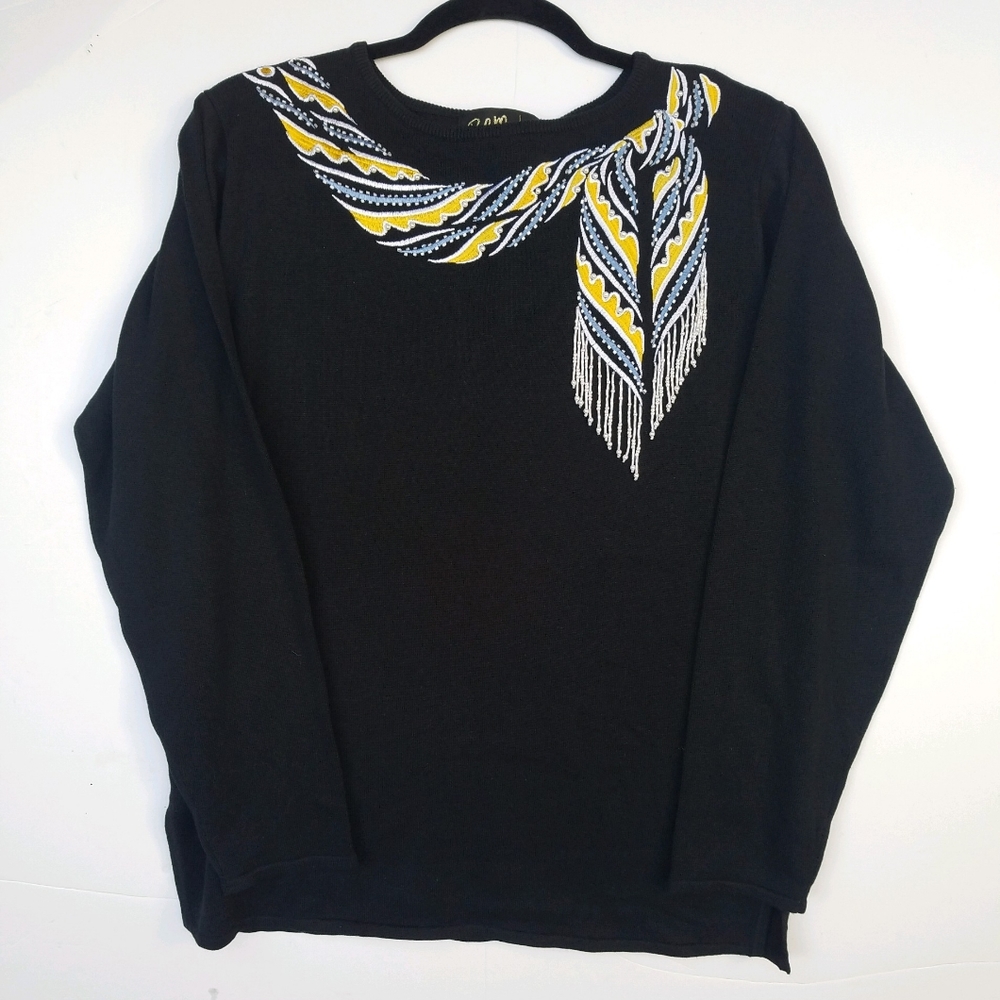 BOB Mackie Beaded Fringe Vintage Sweater Size M - EUC